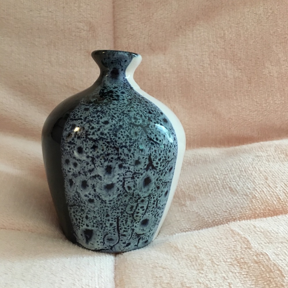 Navy and white ceramic mini vase